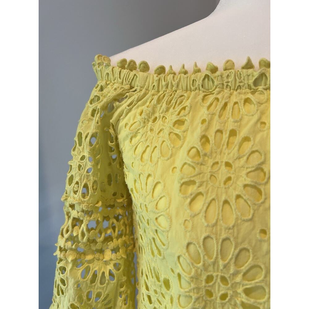 LILLY PULITZER Laurenne -off the shoulder -XS-Yellow-Pinwheel Eyelet-3/4 Sleeve - Picture 3 of 11
